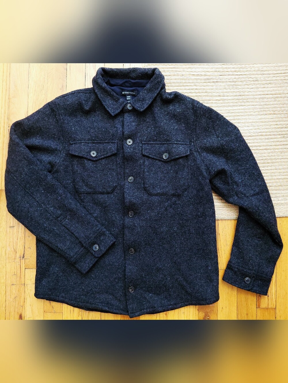 Never Worn-Beyond Yoga Unisex Charcoal Button-Front Wool Jacket